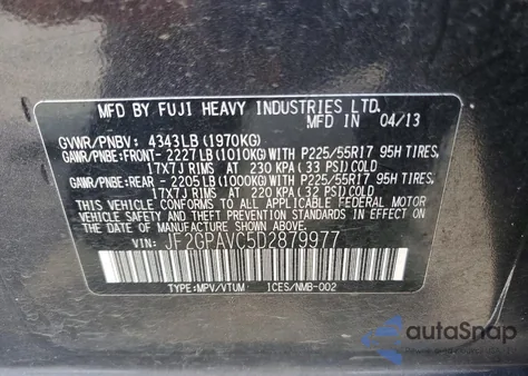 2013 Subaru Xv Crosstrek 2.0 Premium from USA, damaged, VIN JF2GPAVC5D2879977